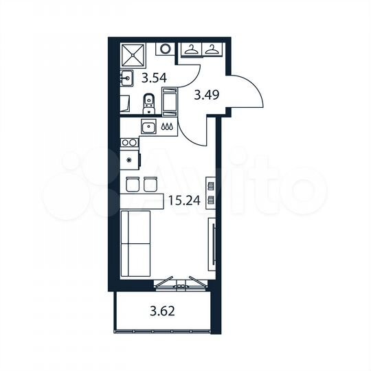 Квартира-студия, 24,1 м², 2/12 эт.