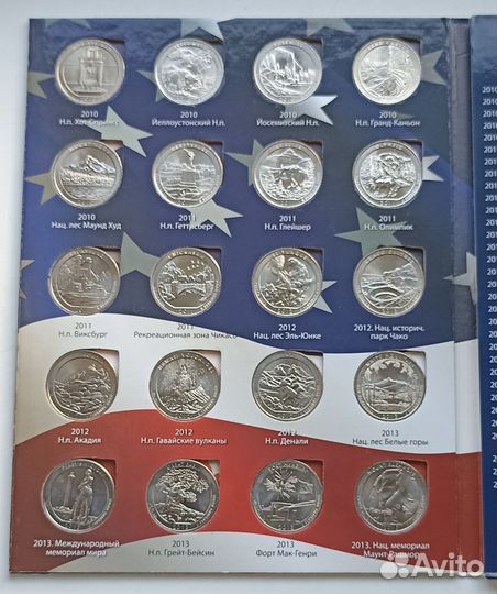 Полный набор 25 центовых монет Парки США 56 монет