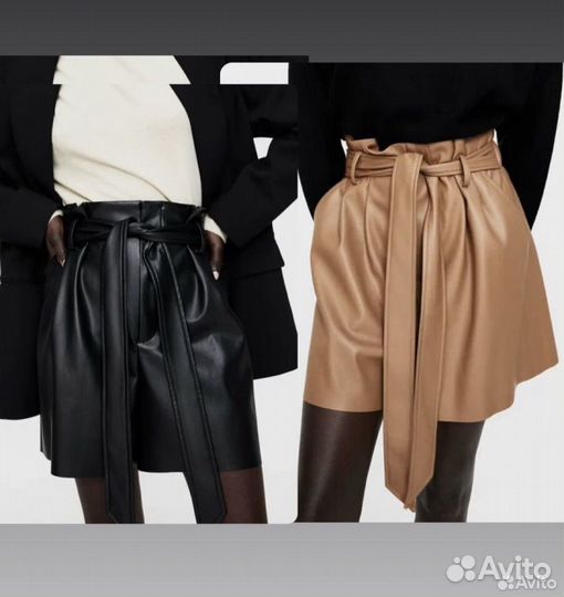 Zara S шорты кож зам черные и коричневые