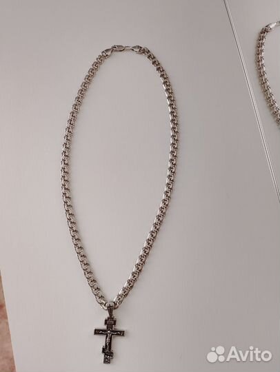 Мужская серебряная цепь с крестом