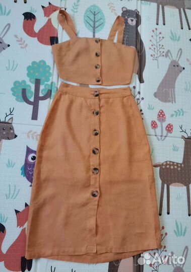 Комплект льняной юбка с топом