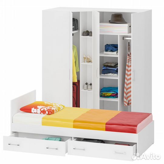 Гарнитур спальный белый № 2 Стандарт с кроватью 900 с ящиками, цвет белый, спальное место 900х2000 м