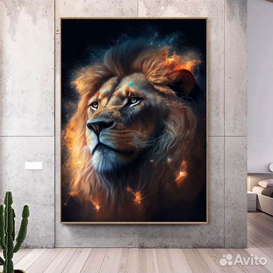 Картина маслом с животными Лев Интерьерная
