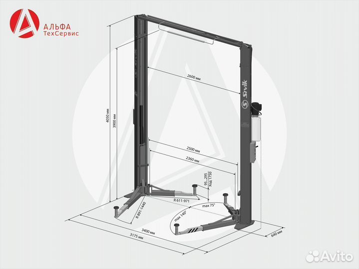 Подъемник 2-х стоечный Сивик пга-4200-Е