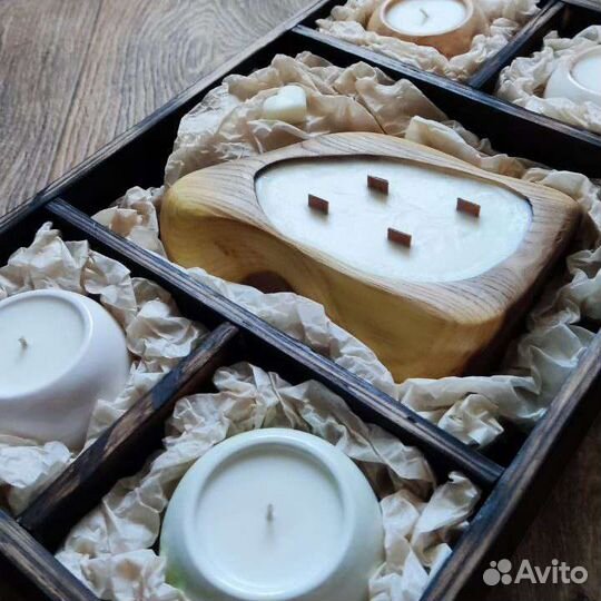 Подарочный набор арома свечей в деревянном боксе