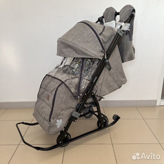 Коляска санки Кидс 3-3с серые