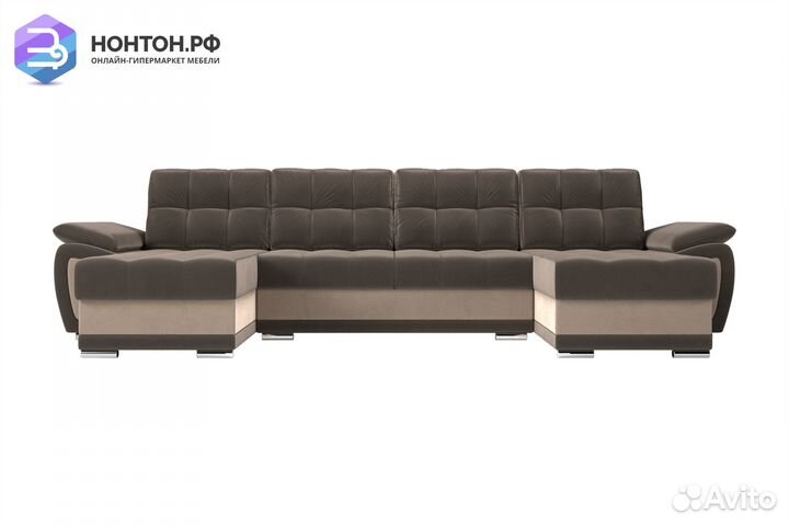 Диван п-образный пантограф Нэстор велюр коричневый