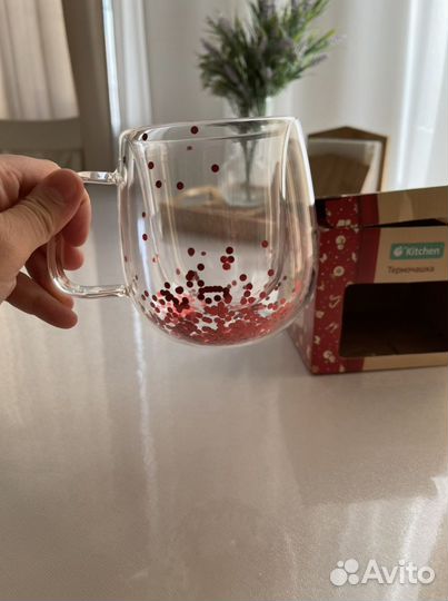 Термокружка с двойным дном и блестяшками новая