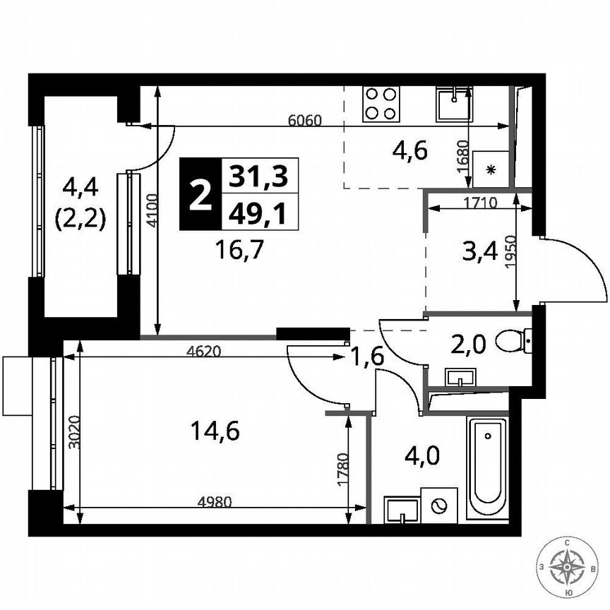 1-к. квартира, 49,1 м², 23/25 эт.