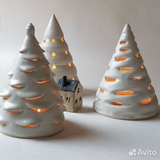 Керамические горшочки домики и подсвечники елочки