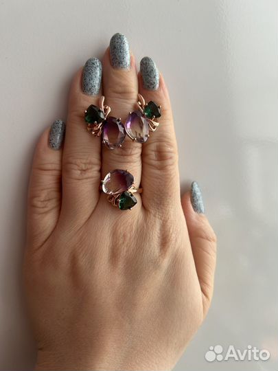 Комплект серьги и кольцо17 мед сплав под 585