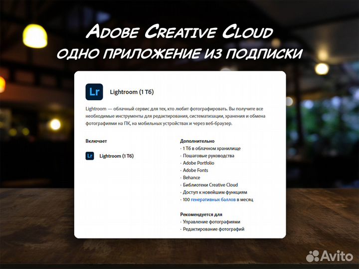 Adobe Creative Cloud / одно приложение на 1 месяц