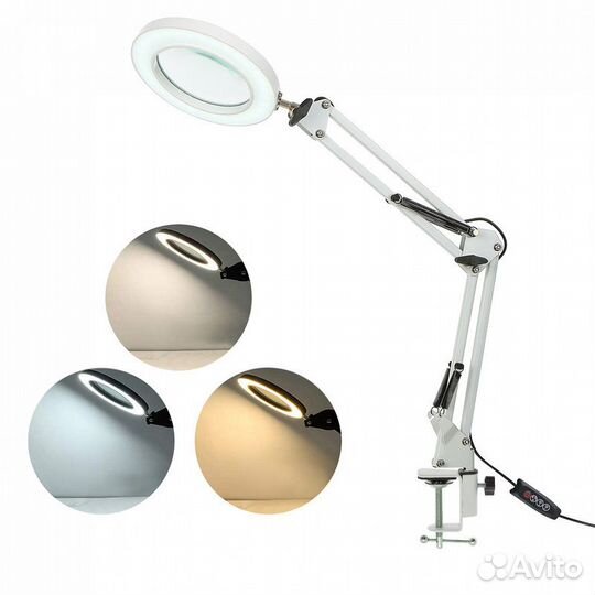 Лупа 10х настольная светильник (L90) Белая