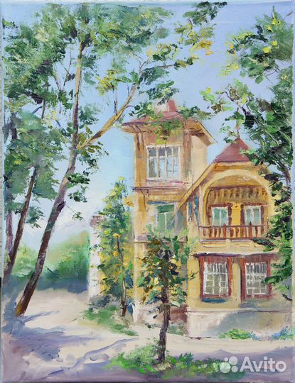 Картина маслом на холсте. Старая дача. Загородный
