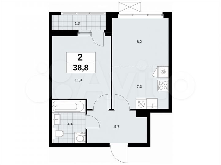 2-к. квартира, 38,8 м², 4/11 эт.