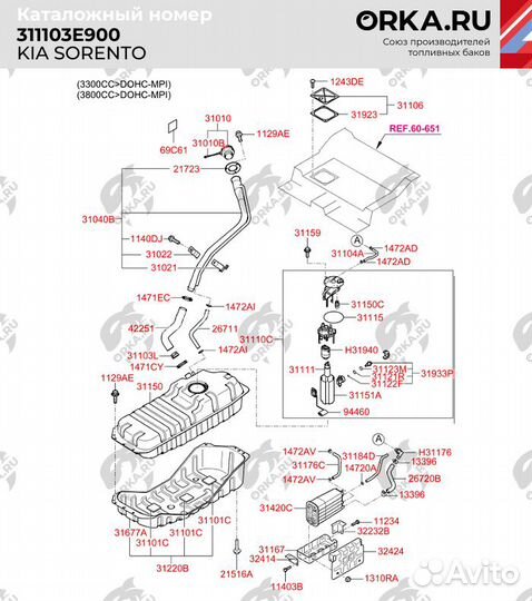 Топливный бак KIA Sorento