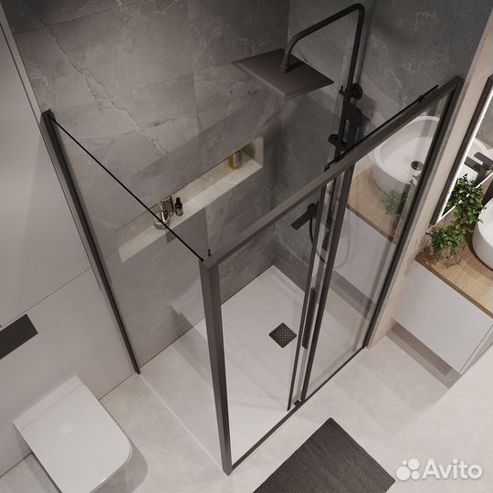 Душ кабина 80x130 см, раздвижн, черн мат, прозрач