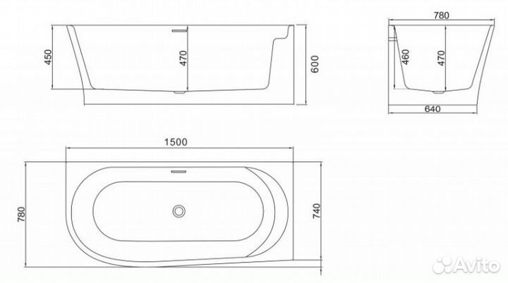 Ванна пристенная BelBagno BB410 150x78 см