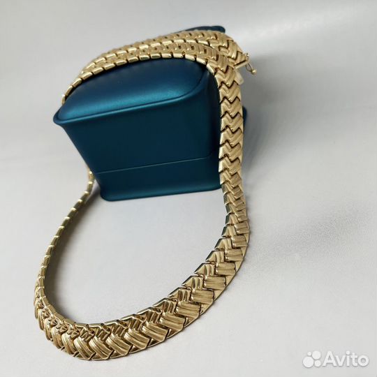 Золотое широкое ожерелье дутое 585 пробы