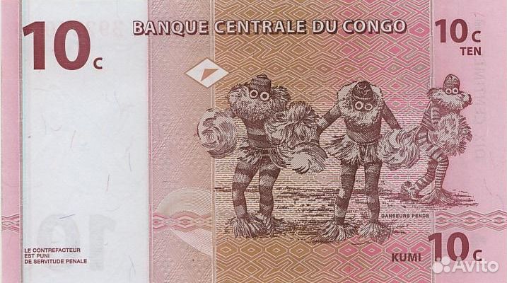Конго Банкнота 10 сантим 1997 год UNC