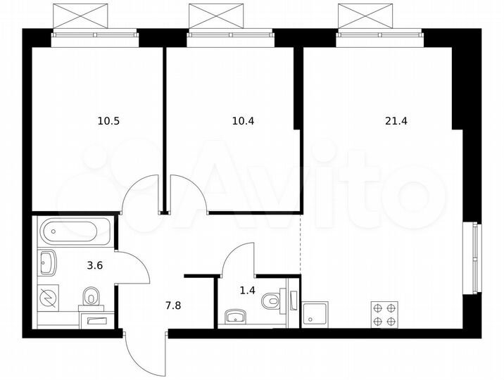2-к. квартира, 55,1 м², 2/21 эт.