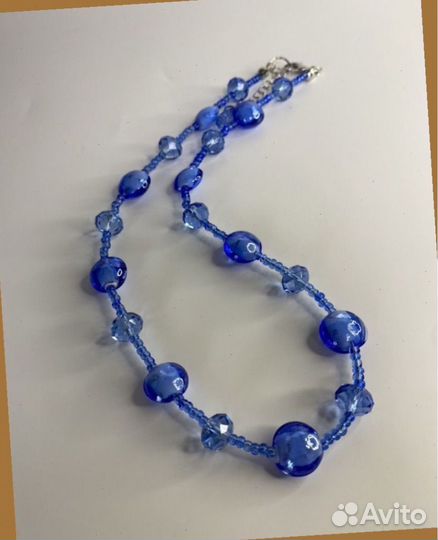 Голубые бусы муранское стекло 44 см