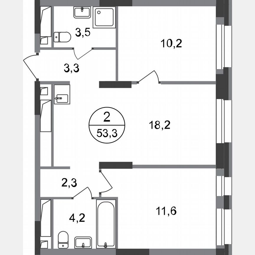 2-к. квартира, 53,3 м², 9/20 эт.