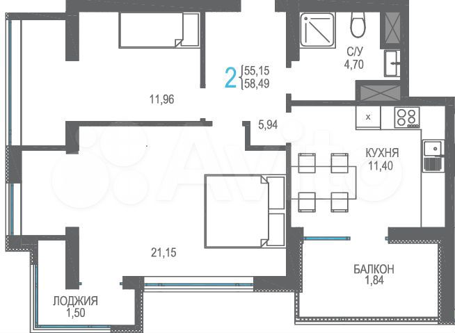 2-к. квартира, 58,5 м², 10/16 эт.