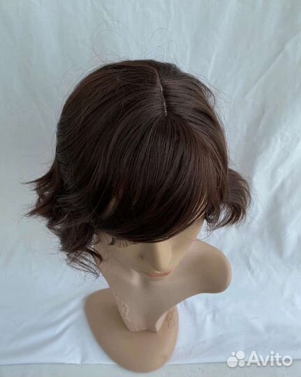 Парик новый каштановый короткий кудрявый с челкой