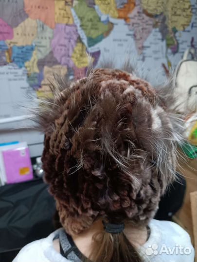 Шапка вязаная Кролик натуральный мех