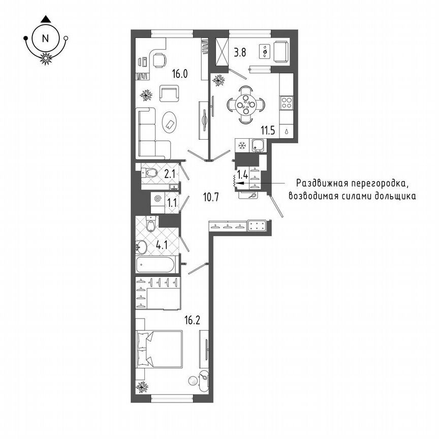 2-к. квартира, 65 м², 14/18 эт.