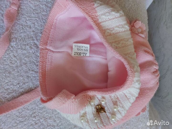 Шапка утепленная для девочки, 0-6 мес