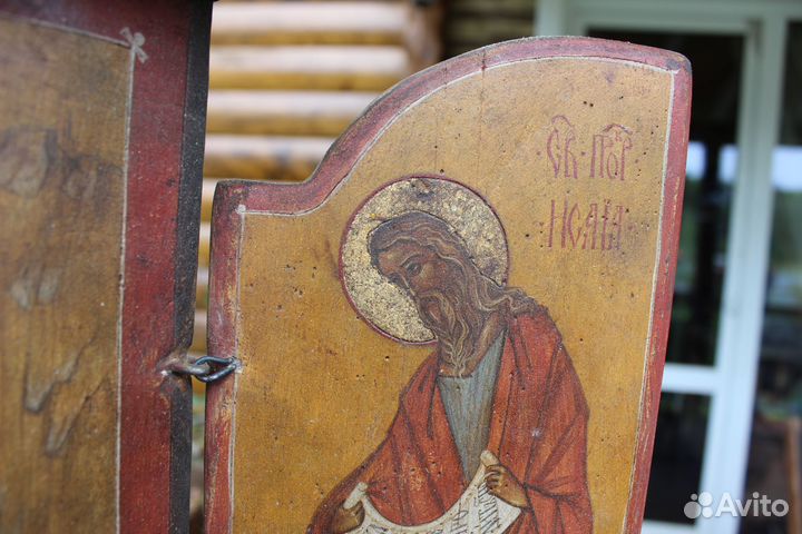 Старинная Икона Триптих Складень Илья Пророк Север