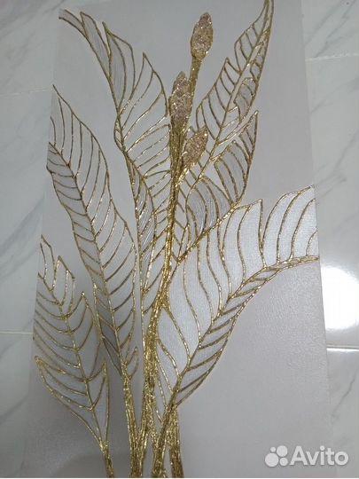 Текстурная картина на холсте листья