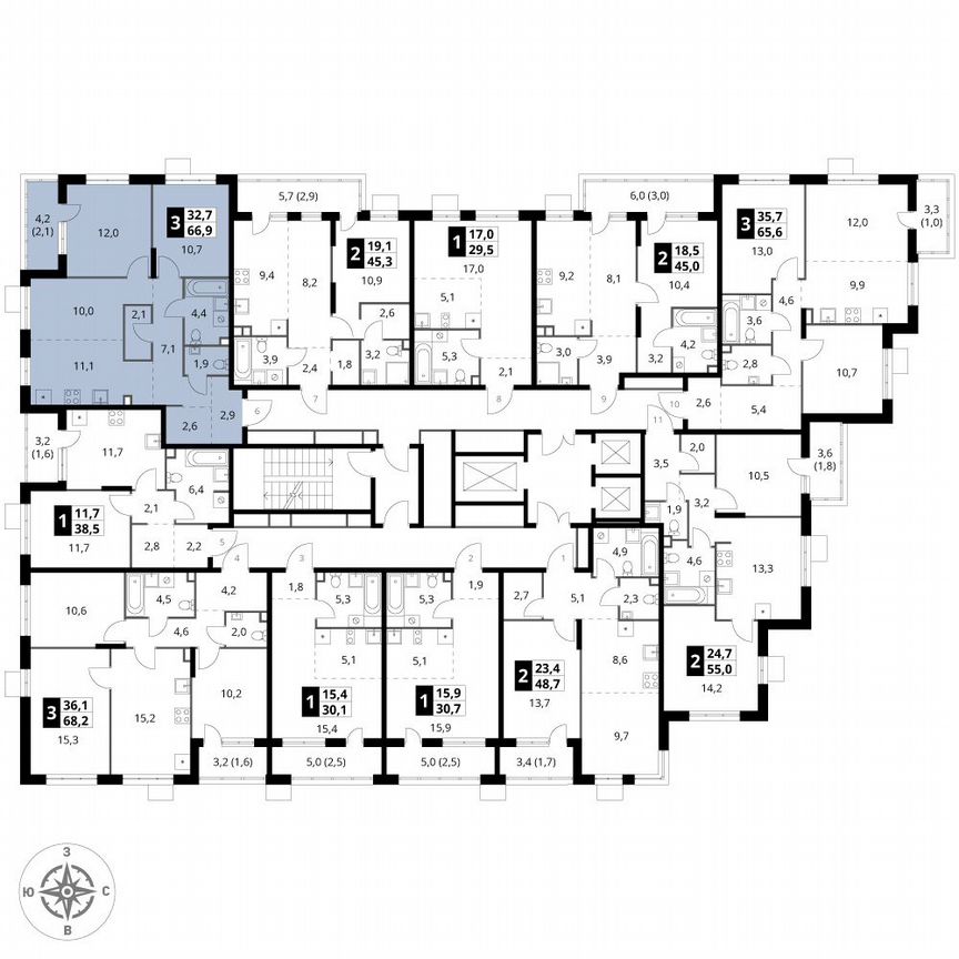 3-к. квартира, 66,9 м², 2/25 эт.