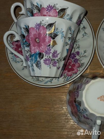 Чайные пары, блюдца лфз, костяной фарфор СССР