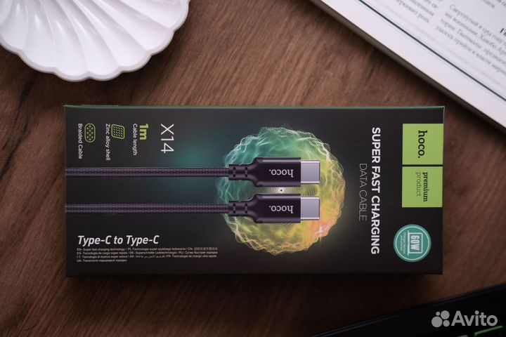 Кабель быстрой зарядки Hoco usb type c 1м черный