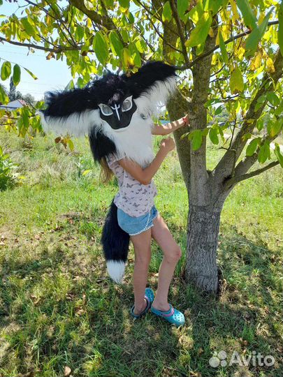 Маска раптора фурри черно белый вариант