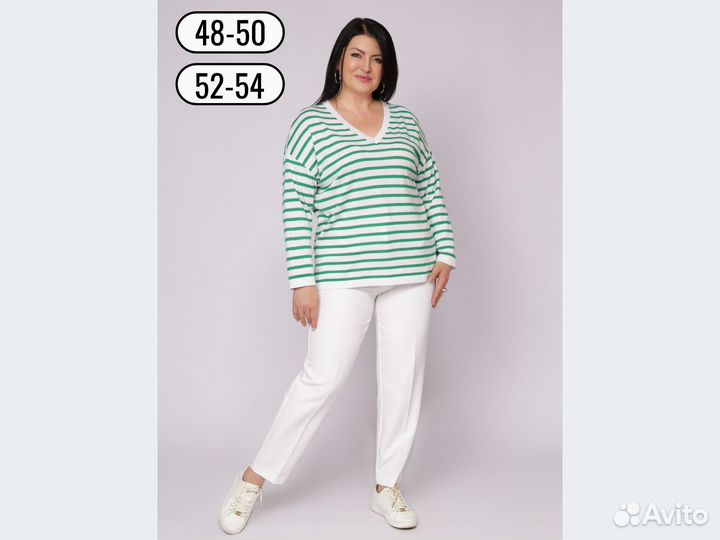 Лонгслив женский в зеленую полоску 48-54