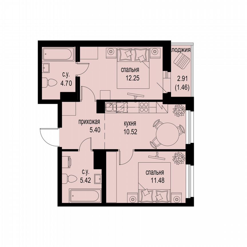 2-к. квартира, 51,2 м², 9/12 эт.