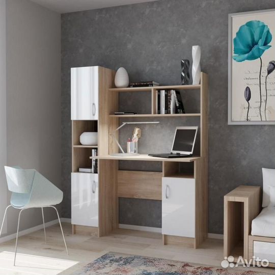 Стол пкс-6 сонома / белый глянец