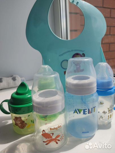 Бутылочки avent, беби гоу, поильник, нагрудник