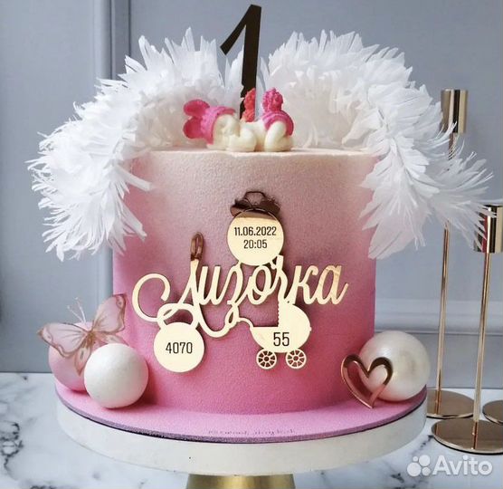 Топпер на торт зеркальный акрил