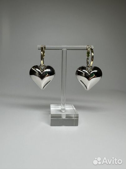 Серьги сердце объемные