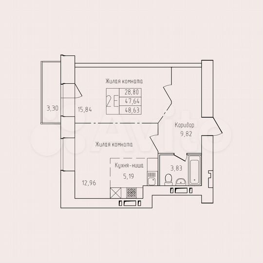 2-к. квартира, 48,6 м², 2/13 эт.
