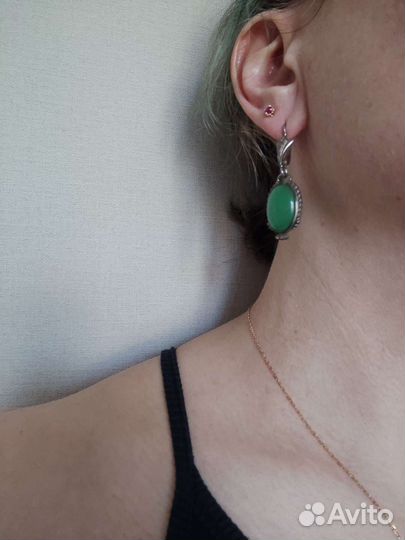 Серьги с натуральным хризопразом