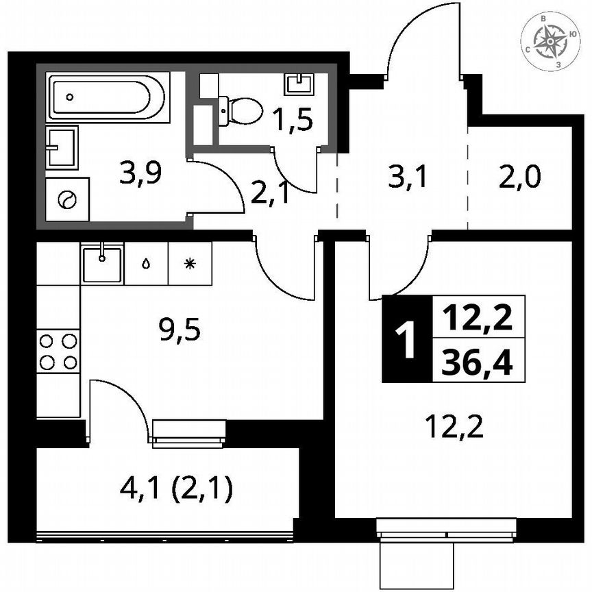 1-к. квартира, 36,4 м², 16/17 эт.