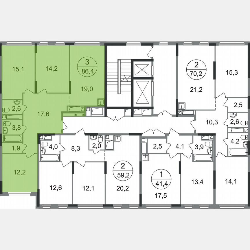 3-к. квартира, 86,4 м², 10/17 эт.