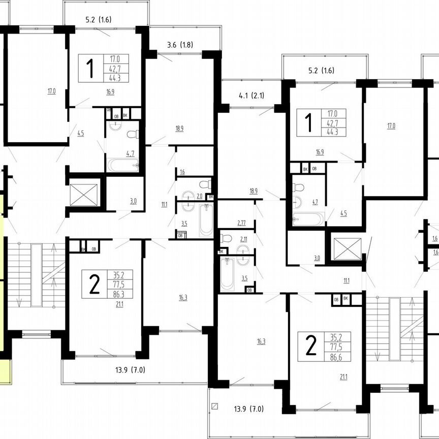 2-к. квартира, 65,2 м², 2/4 эт.