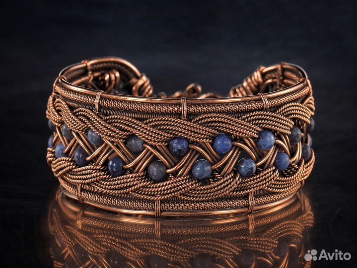 Браслет Содалит Медь Ручная работа WireWrapArt